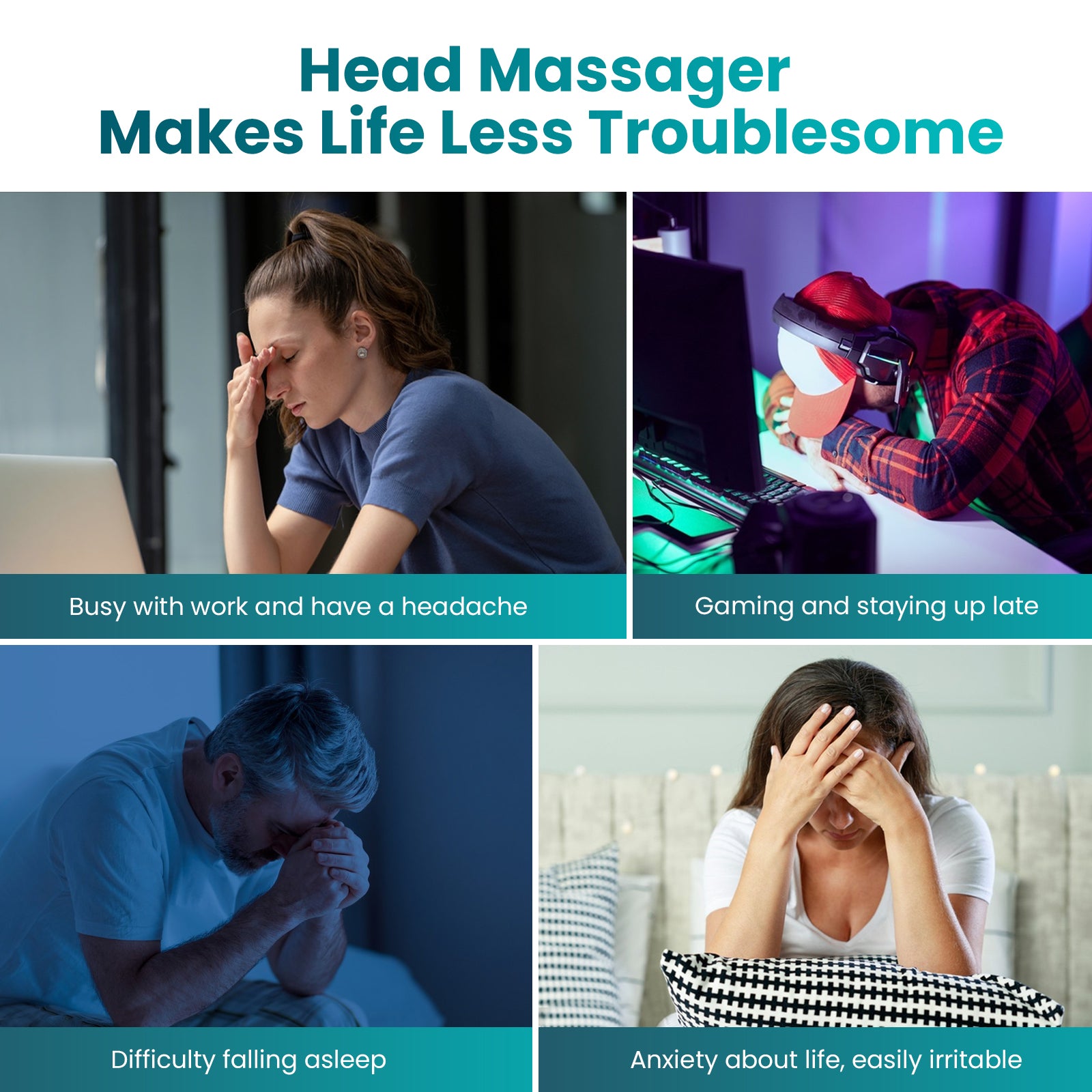 Rechargeable Electric Head Massager,Scalp & Head Airbag Massage with Percussion, Portable for Deep Relaxation, Stress Relief, and Improved Sleep,Gift for Mom, Grandma,Loved Ones