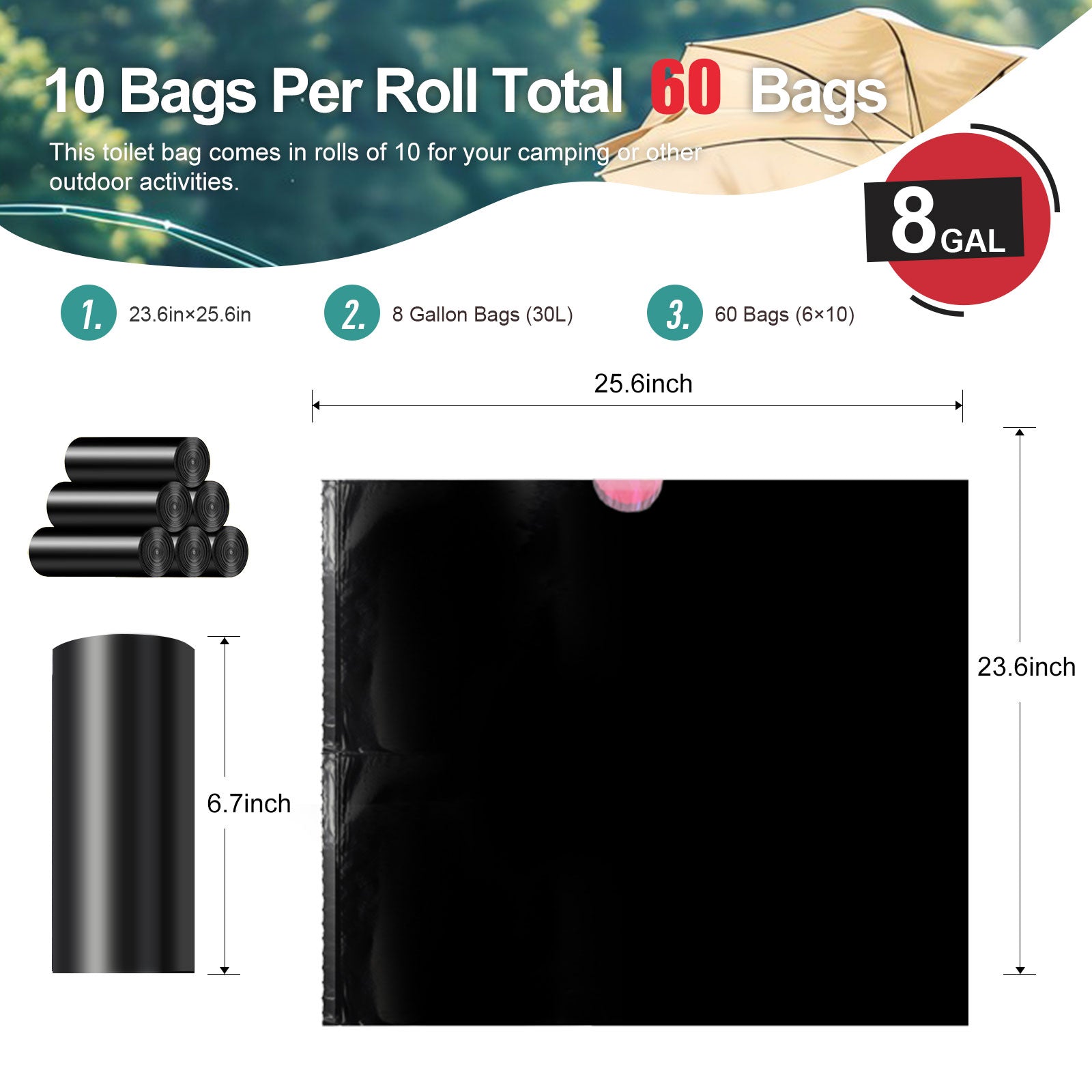 Portable Toilet Bags，Drawstring Camping Toilet Bags Toilet Trash Bags Leak-Proof, Waste Bags for Camping, Hiking, Traveling,Emergency, Outdoor Activities