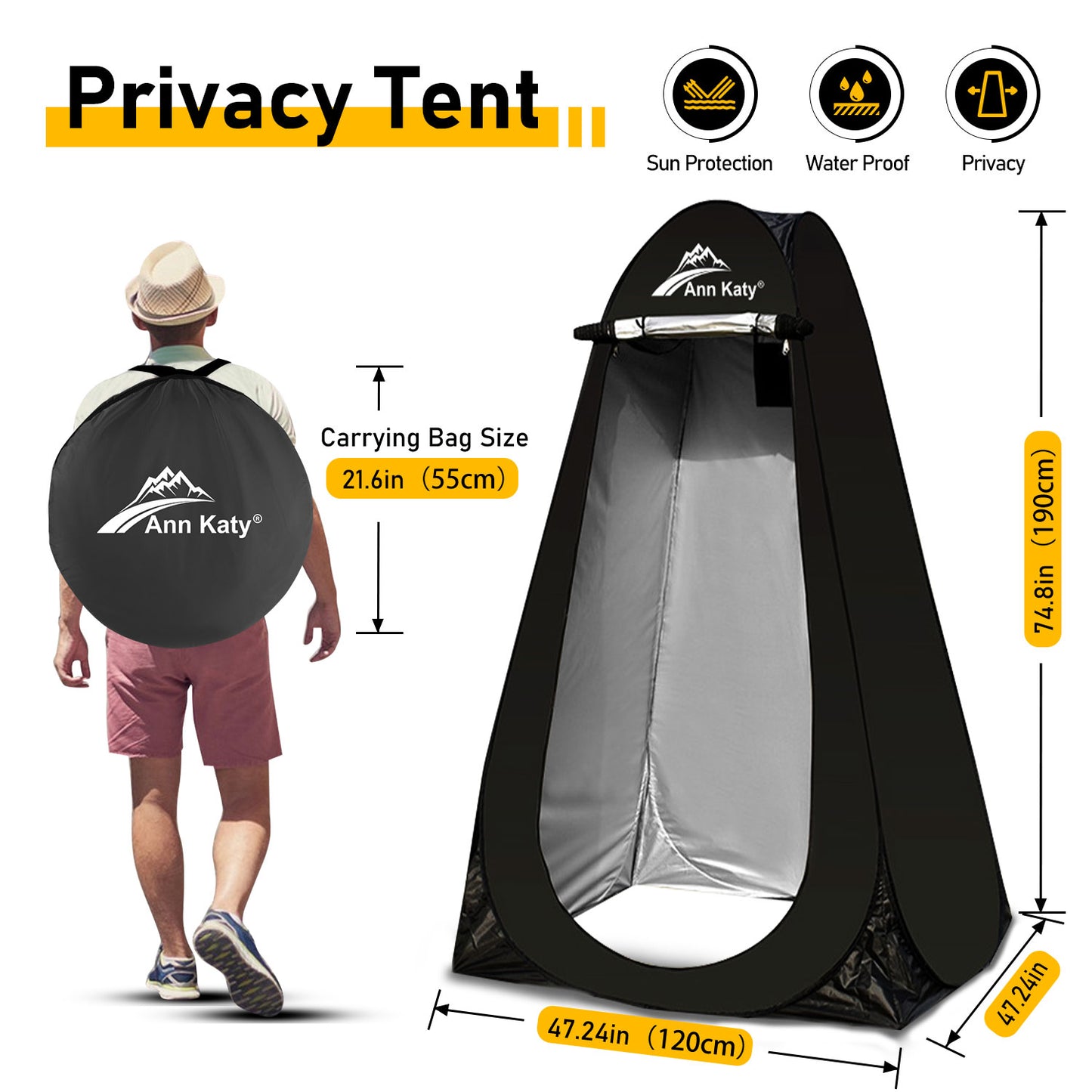 Annkaty Portable Toilet with Pop Up Privacy Tent,XL Large Portable Toilet for Adults, Outdoor Camping Shower Tents Changing Room Emergency Folding Toilet Tent Kit with Carry Bag for Camping/Hinking