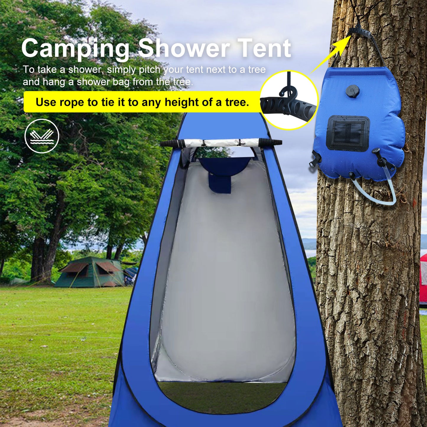 Annkaty Pop Up Privacy Tent Camping Shower Tent Kit 2 Pcs, 5 Gallon Outdoor Solar Portable Shower Bag Waterproof .Instant Tent Sun Beach Easy Set Up&Foldable for Hiking,Fishing,Beach,Washing