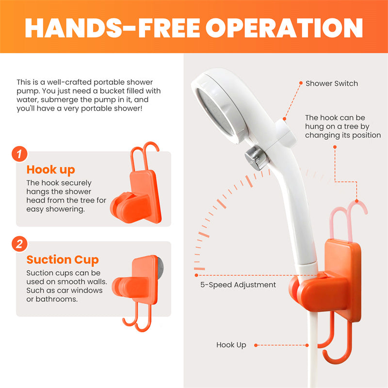 Portable Camping Shower Outdoor Camp Shower Pump,Upgrade Rechargeable Electric Shower Pump with Intelligent Digital Display Multiple Spray Modes for Camping, Hiking, Traveling,RV