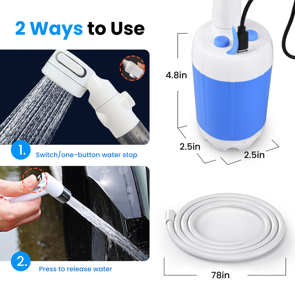 Portable Camping Shower Outdoor Camp Shower Pump,Upgrade Rechargeable Electric Shower Pump with Intelligent Digital Display Multiple Spray Modes for Camping, Hiking, Traveling,RV