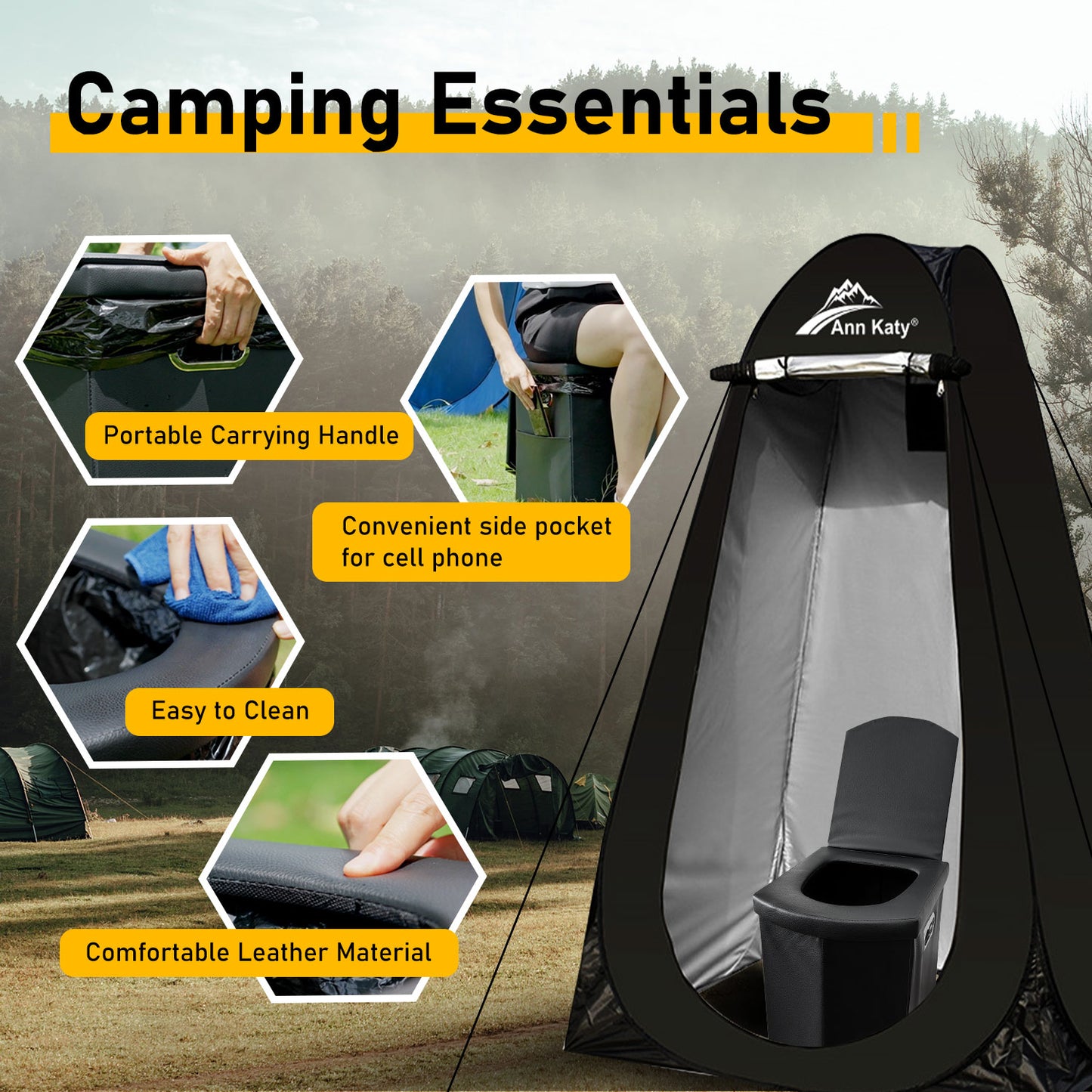 Annkaty Portable Toilet with Pop Up Privacy Tent,XL Large Portable Toilet for Adults, Outdoor Camping Shower Tents Changing Room Emergency Folding Toilet Tent Kit with Carry Bag for Camping/Hinking