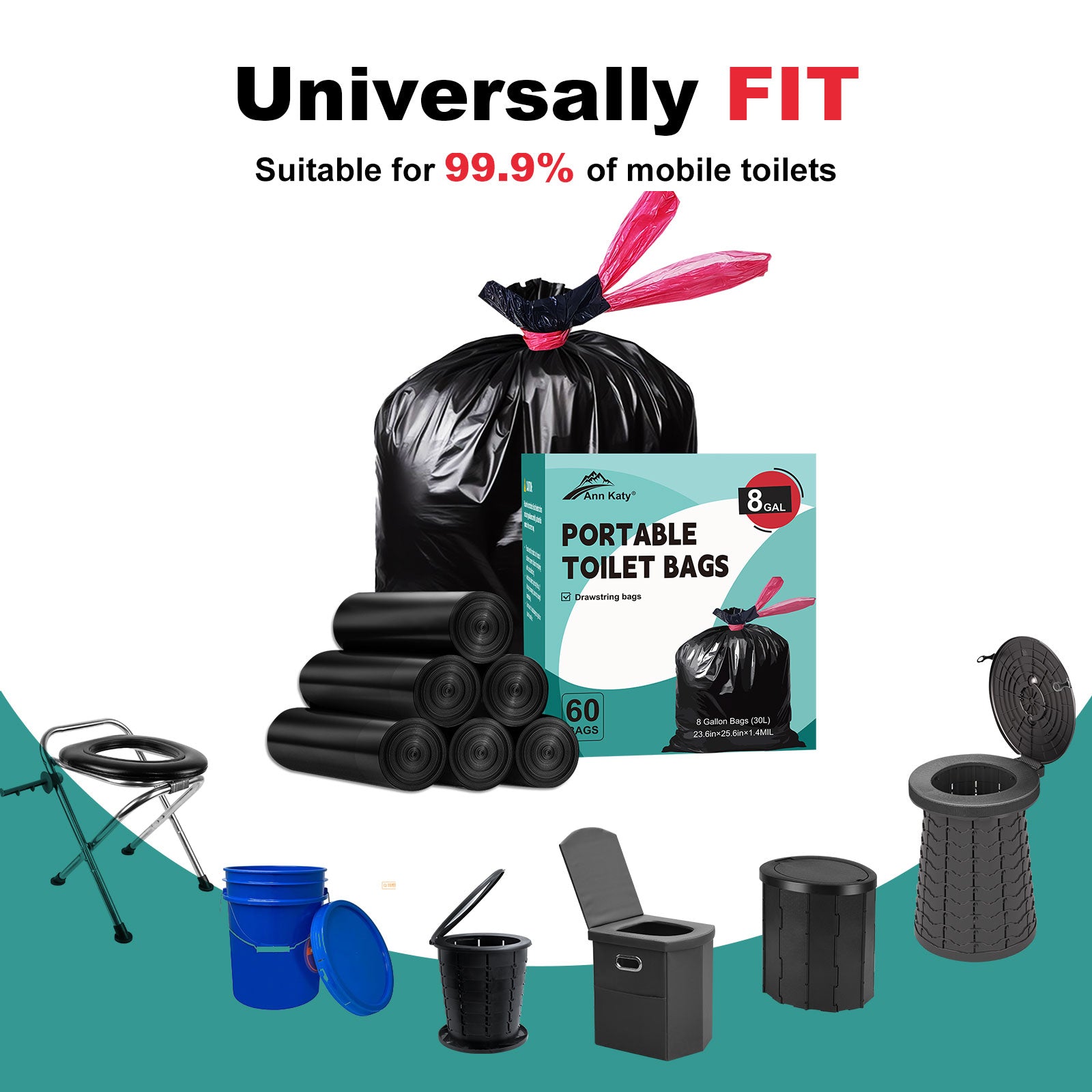 Portable Toilet Bags，Drawstring Camping Toilet Bags Toilet Trash Bags Leak-Proof, Waste Bags for Camping, Hiking, Traveling,Emergency, Outdoor Activities