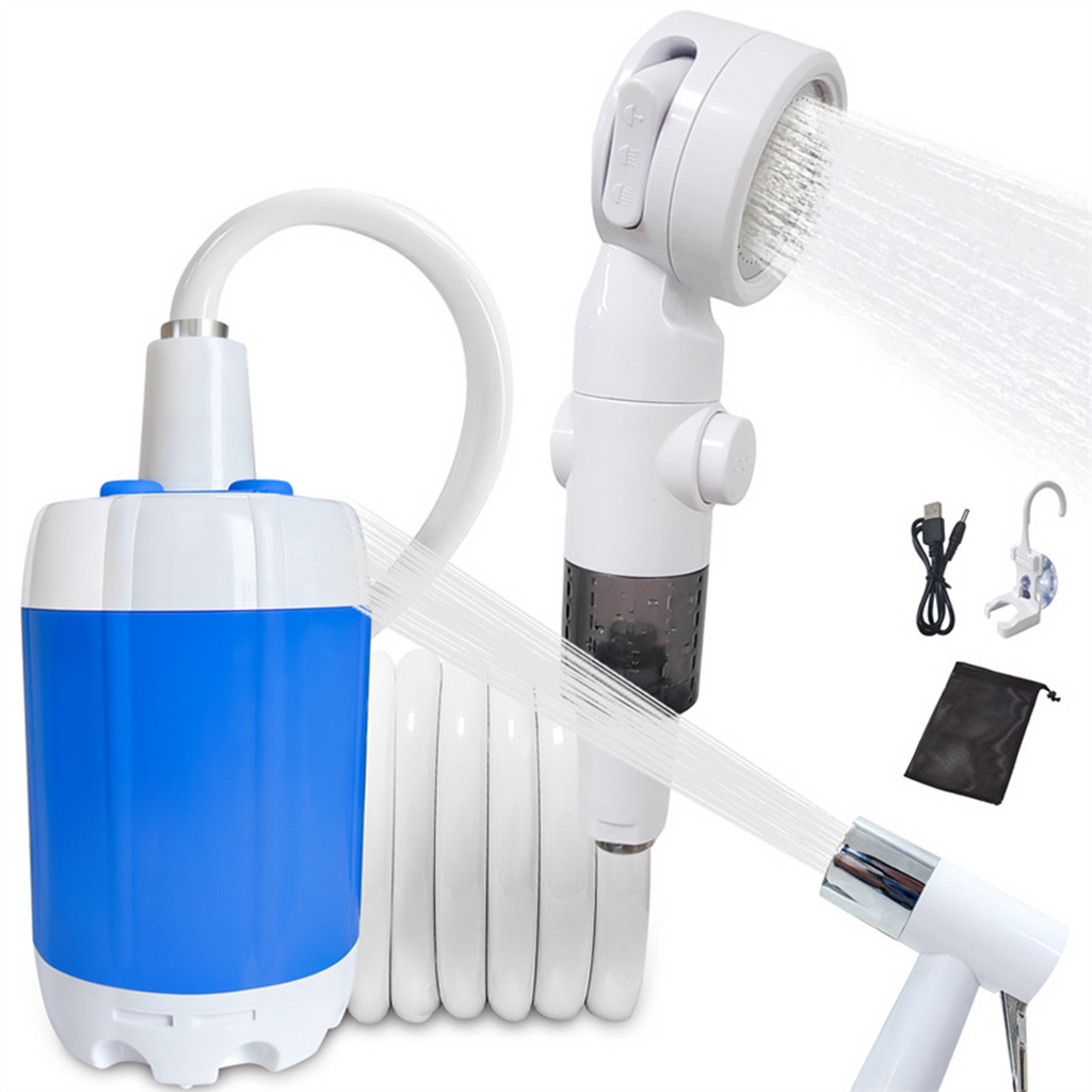 Portable Camping Shower Outdoor Camp Shower Pump,Upgrade Rechargeable Electric Shower Pump with Intelligent Digital Display Multiple Spray Modes for Camping, Hiking, Traveling,RV