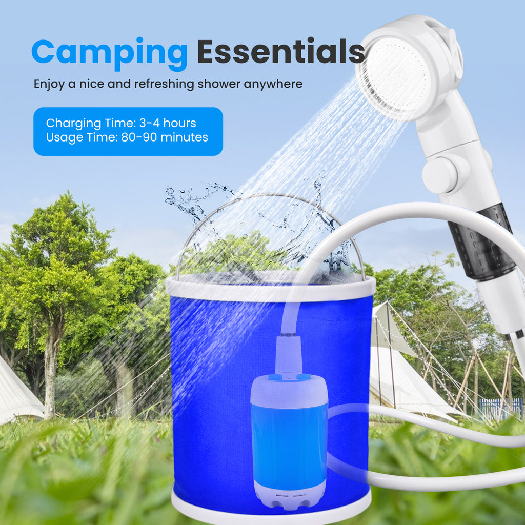Portable Camping Shower Outdoor Camp Shower Pump,Upgrade Rechargeable Electric Shower Pump with Intelligent Digital Display Multiple Spray Modes for Camping, Hiking, Traveling,RV